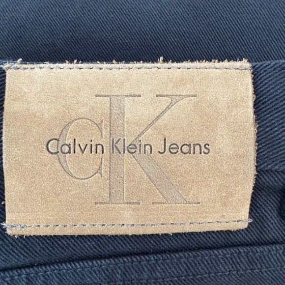 90s Vintage Calvin Klein Blackest Black Silver Tone Button Fly Straight Jeans - Picture 5 of 12